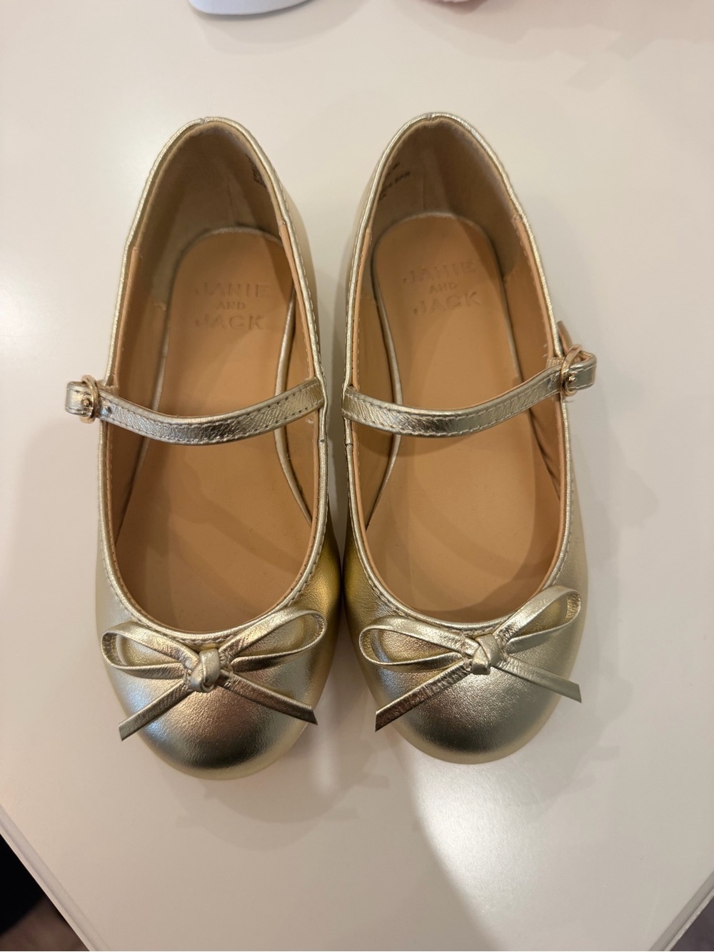 Janie and Jack Metallic Gold Mary Jane Ballet Flats with Bow